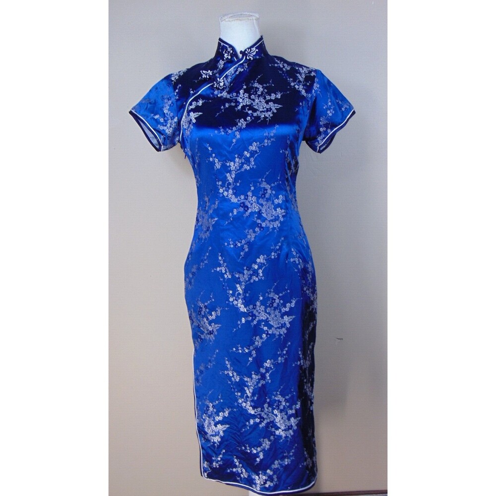 Star Chinese Asian Dress Womens 34 Blue Silver Cheongsam Qipao Party Wedding